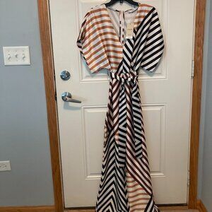 Mango Multicolor Striped Geometric Jumpsuit Italian Fabric Women Size M